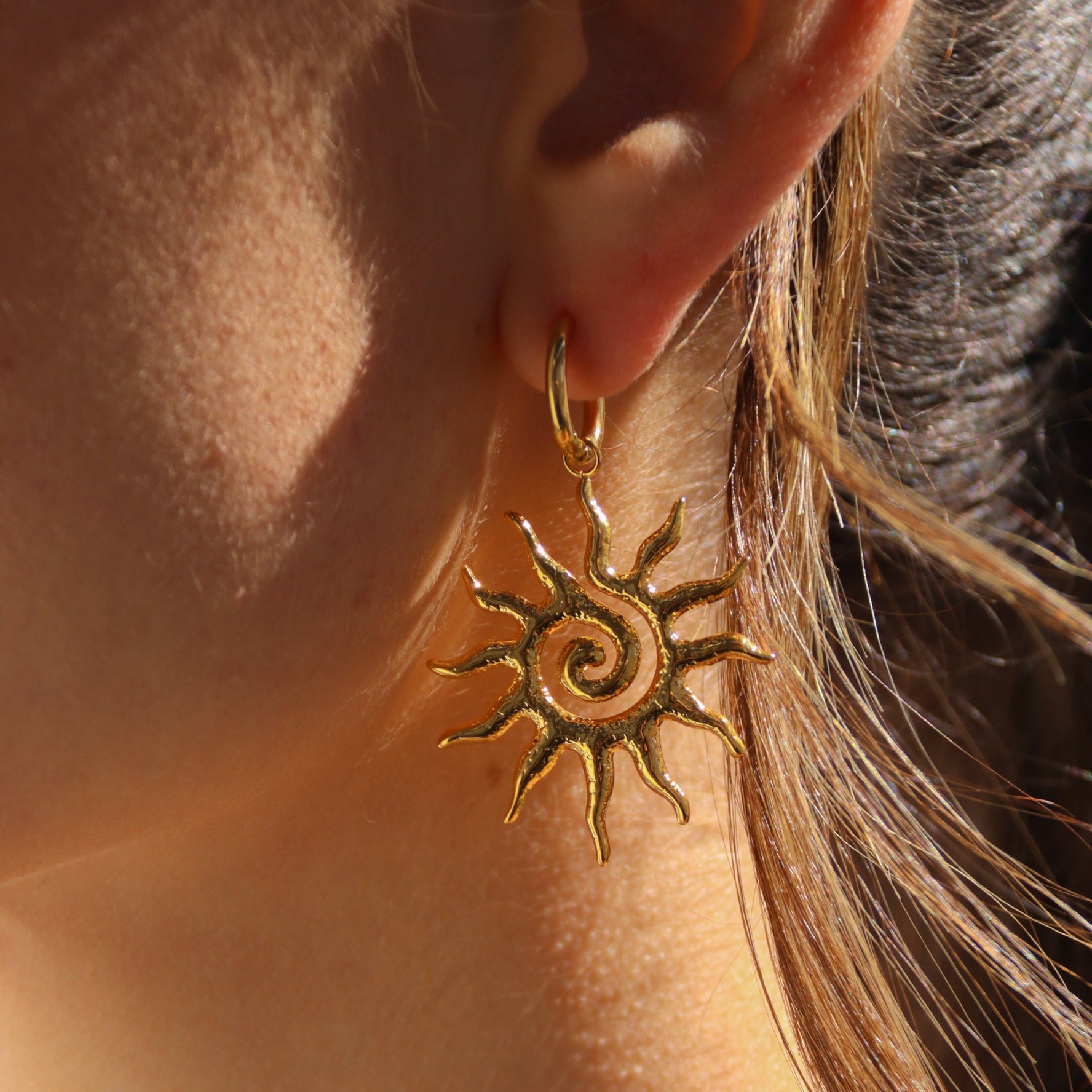 Solana - Gold Spiral Sun Earrings