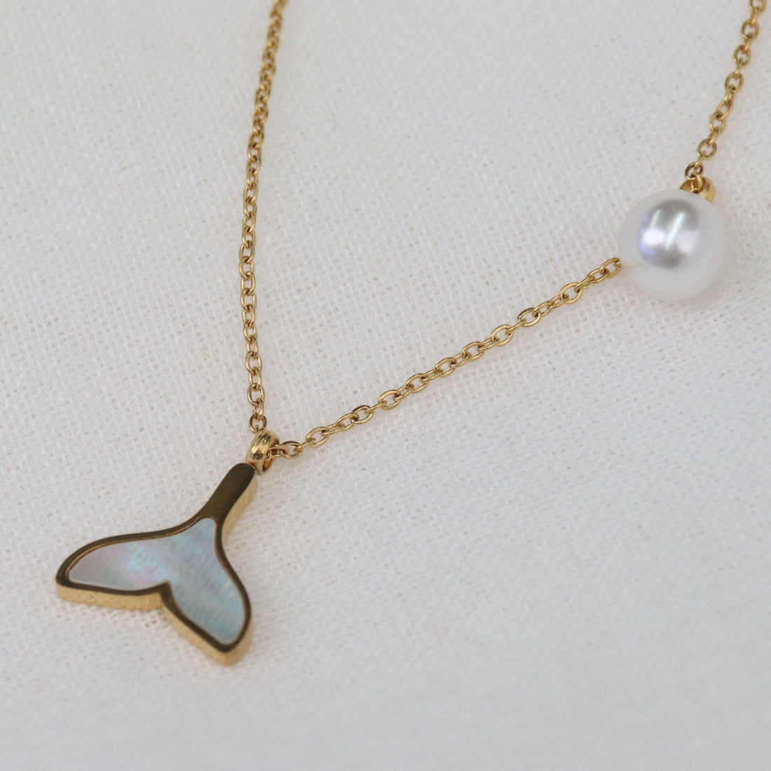 Batan | Mother of Pearl Whale Tail & Freshwater Gold Plated Pendant Neckalce