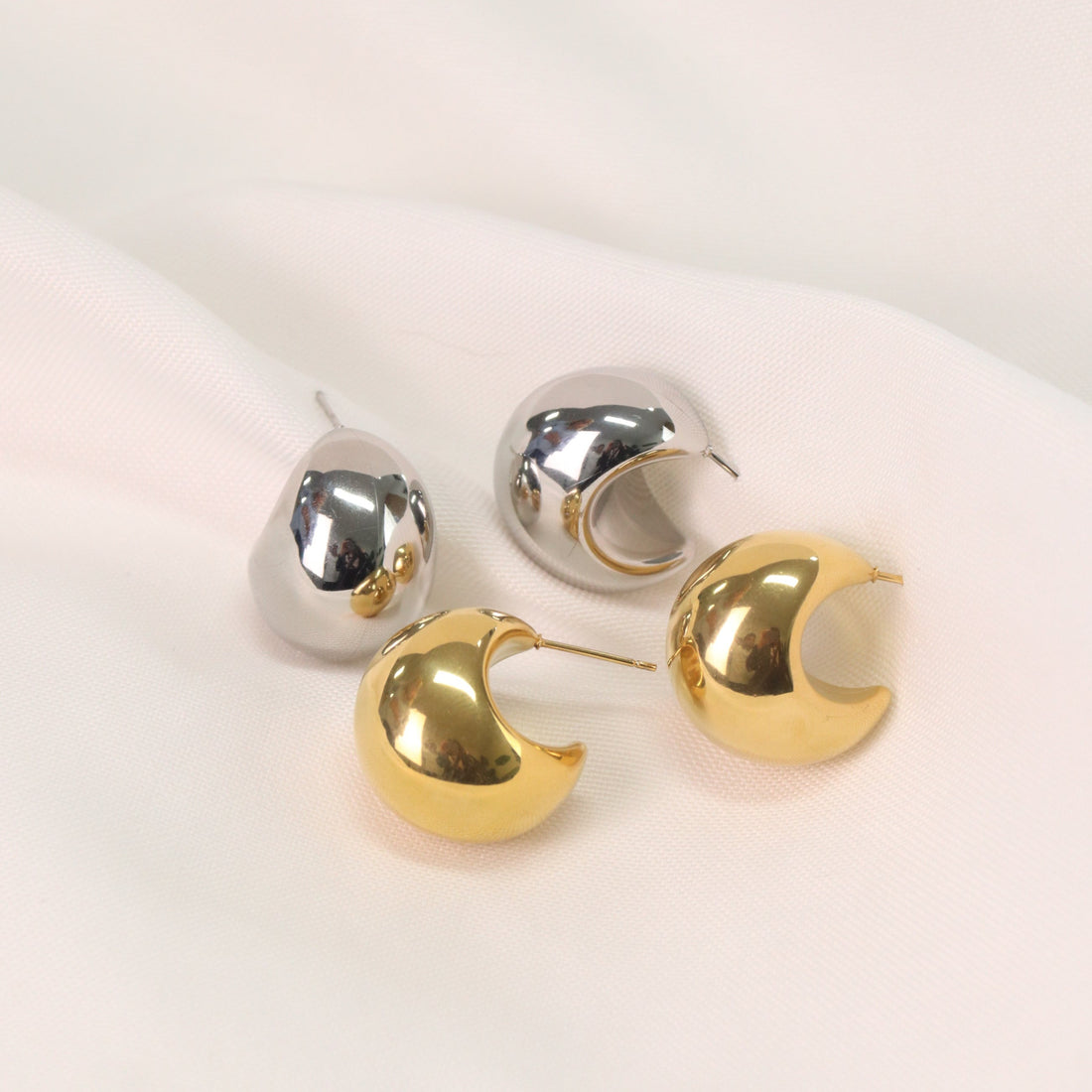 Ella | Chunky Gold or Silver Crescent Moon Statement Earrings