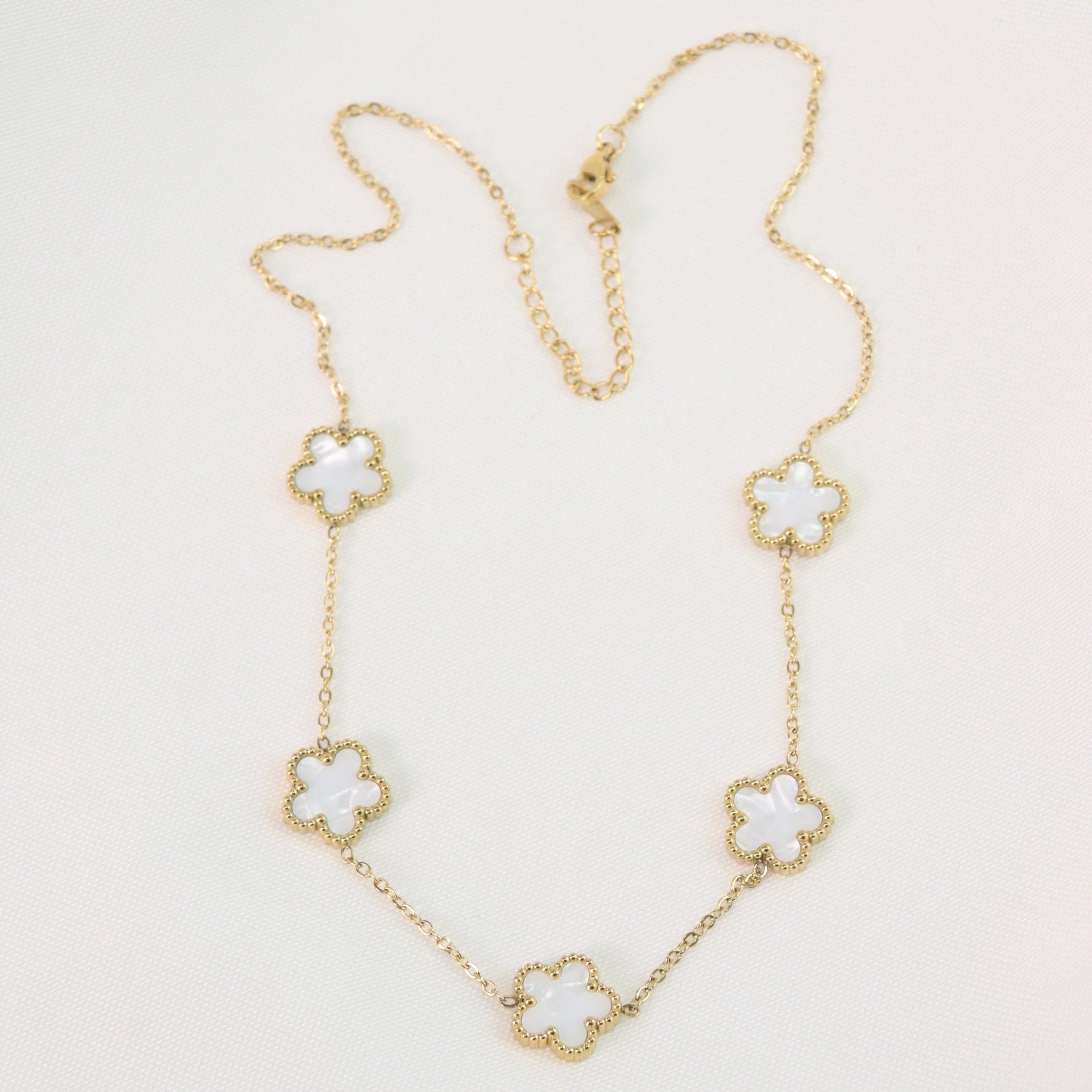 Eden | Flower Mother of Pearl Enamel Gold Plated Necklace