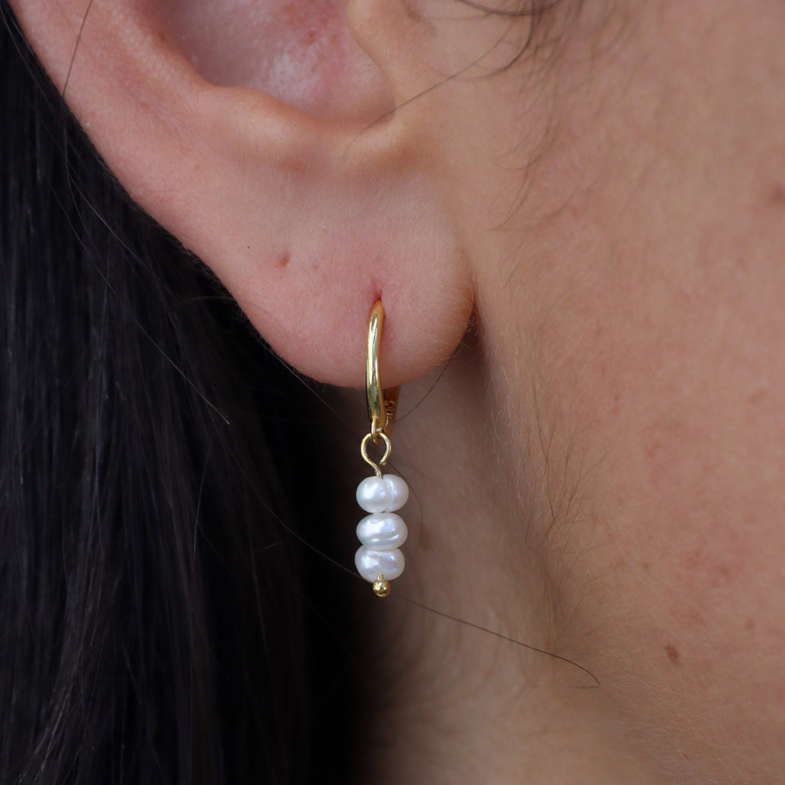 Darcy - Huggie Freshwater Pearl Drop Earrings