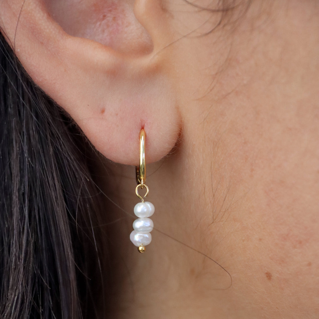 Darcy - Huggie Freshwater Pearl Drop Earrings