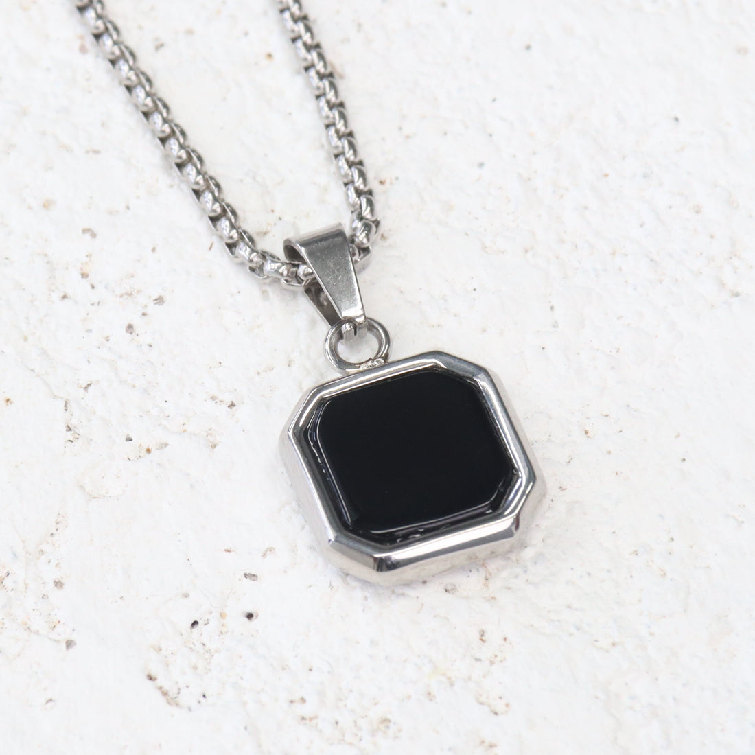 Onyx Stainless Steel Pendant Necklace