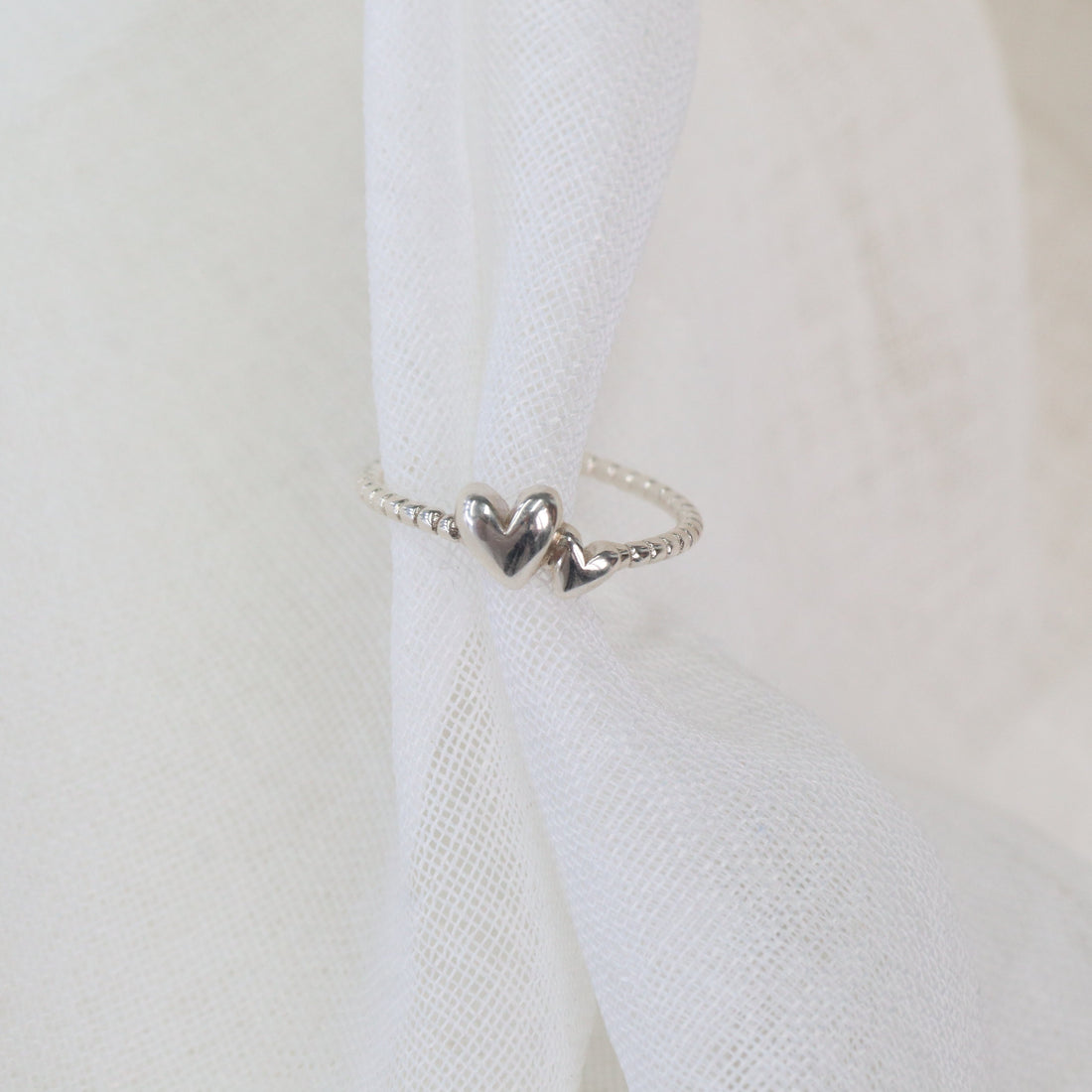 Entwined | Adjustable Double Heart Sterling Silver Ring