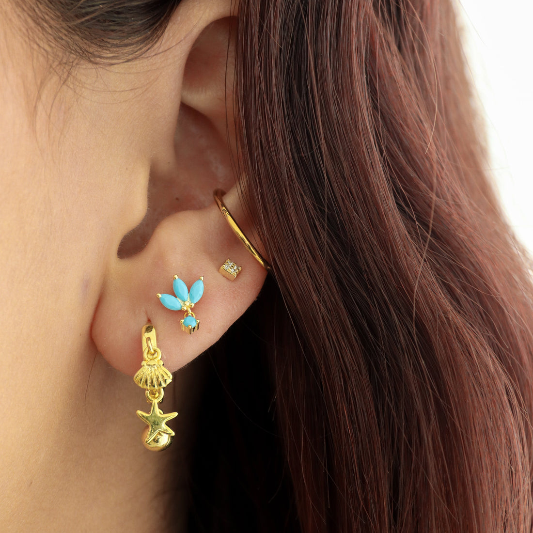 Kri | Gold Plated & Sterling Silver Shell Star Fish Huggie Earrings