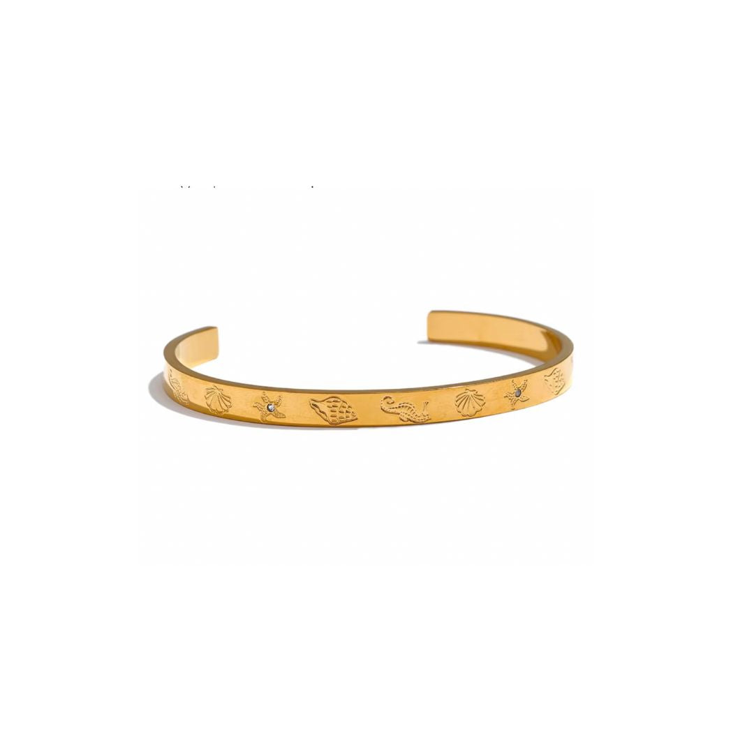 Odyssey | Stainless Steel 18K Gold Plated Ocean Cuff Bangle