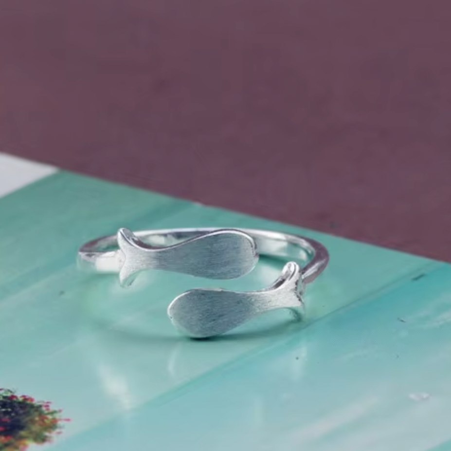 Bubbles| Adjustable Stainless Silver Twin Fish Ring