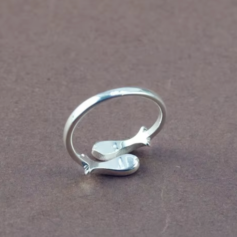 Bubbles| Adjustable Stainless Silver Twin Fish Ring