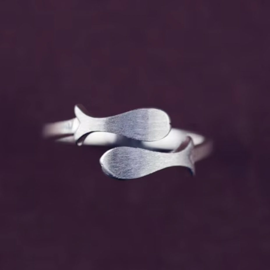 Bubbles| Adjustable Stainless Silver Twin Fish Ring