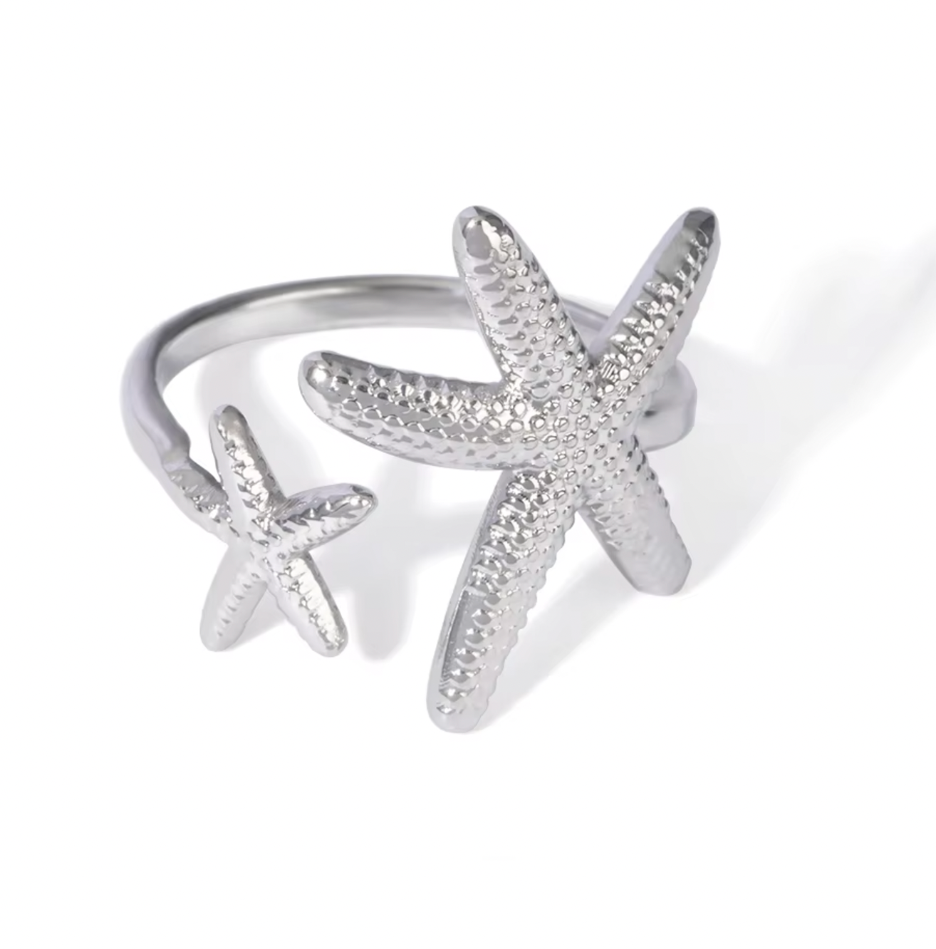 Stevie | Adjustable Stainless Silver Textured Star Fish Ring