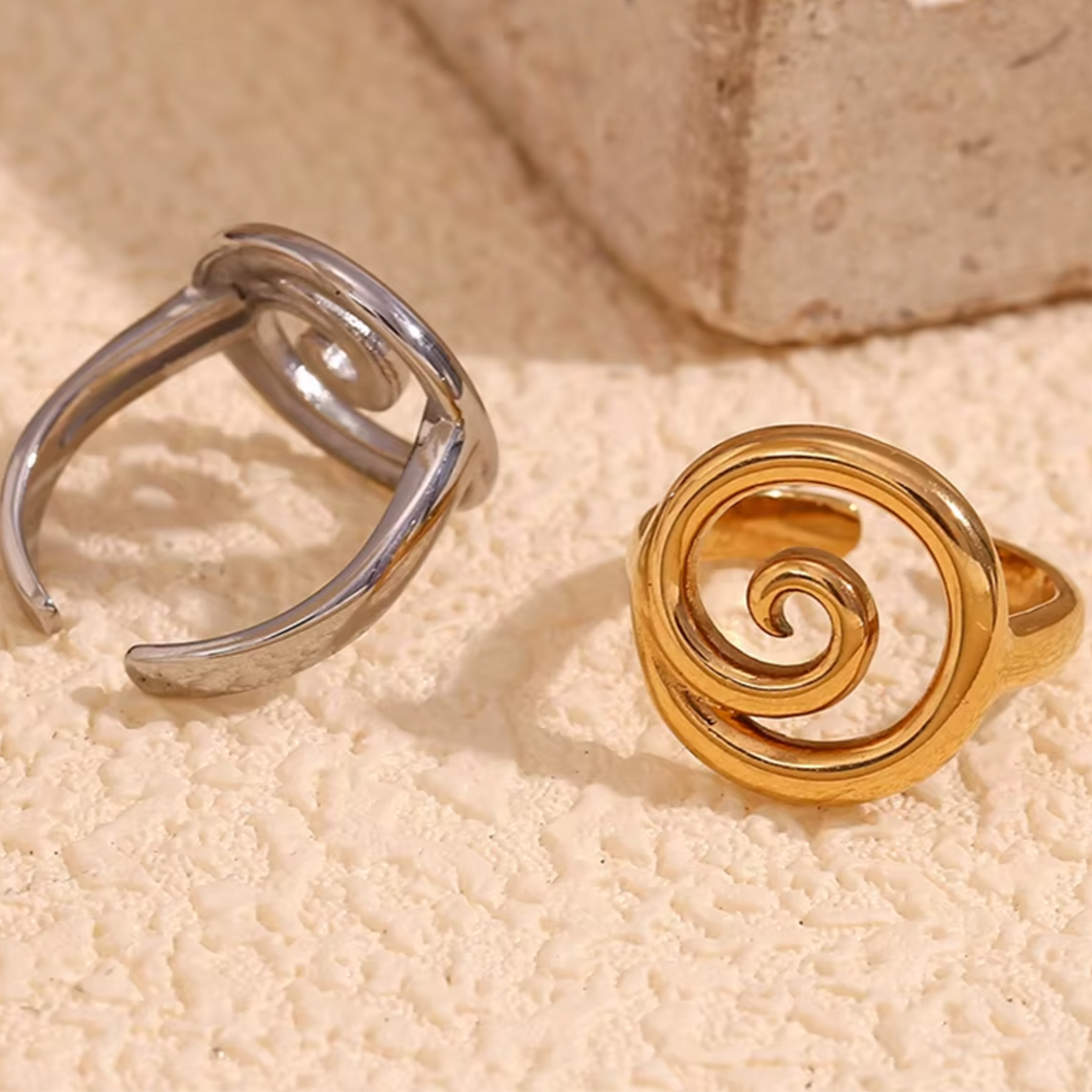 Koa | Gold Plated or Stainless Steel Ocean Swirl Adjustable Ring