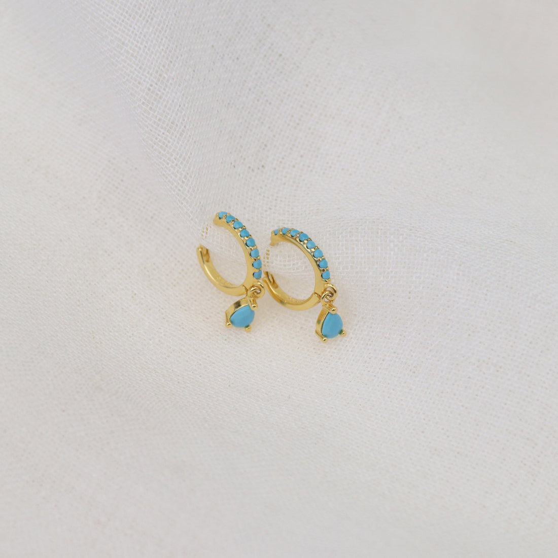 Tash | 18 Gold Plated Sterling Silver Huggies with Turquoise Zircons