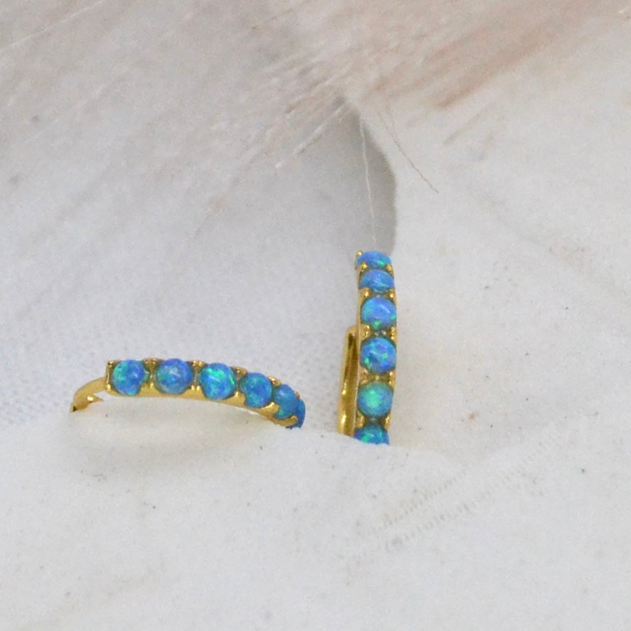 Laila | Blue Opal Sterling Silver Gold Hoops - Boheme Life Collection